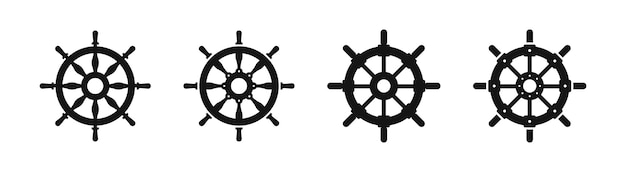 Iconos vectoriales del timón de los barcos Rodos de dirección náuticos Siluetas del volante Señales del volante de los barcos