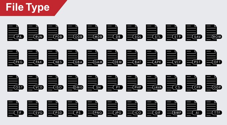 Vector iconos vectoriales de tipo de archivo