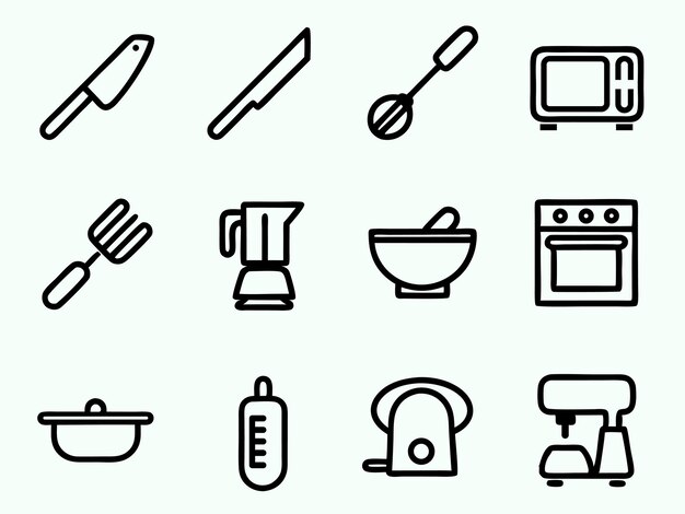 Iconos vectoriales de utensilios y electrodomésticos de cocina