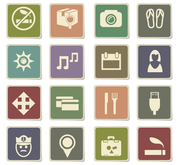 Iconos vectoriales de viaje para el diseño de la interfaz de usuario