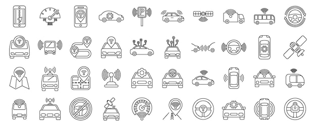 Los íconos de los vehículos sin conductor establecen el vector de contorno del coche futuro