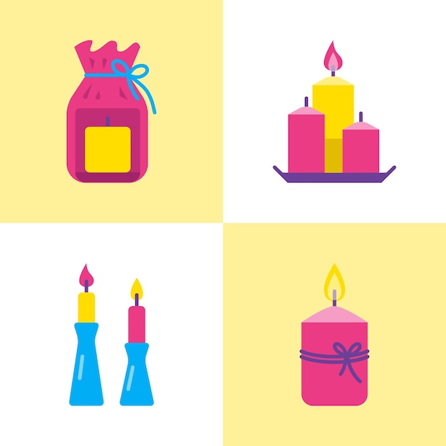 Iconos de velas brillantes en estilo plano