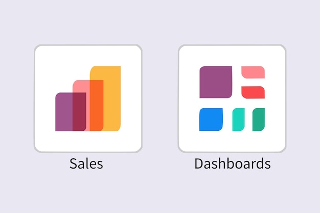 Vector iconos de las ventas de módulos odoo 17 y paneles de control de módulos