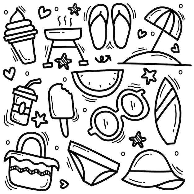 Vector iconos de verano doodle dibujado a mano