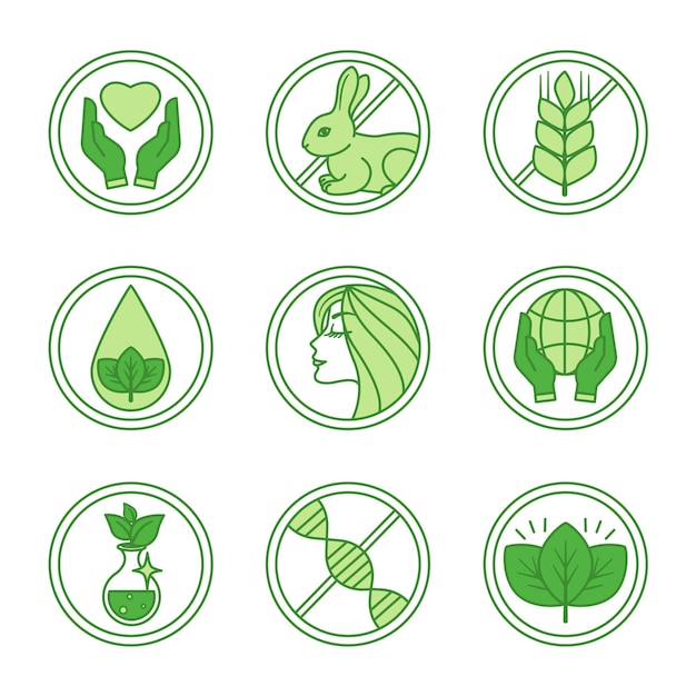 Iconos verdes para los cosméticos naturales y orgánicos