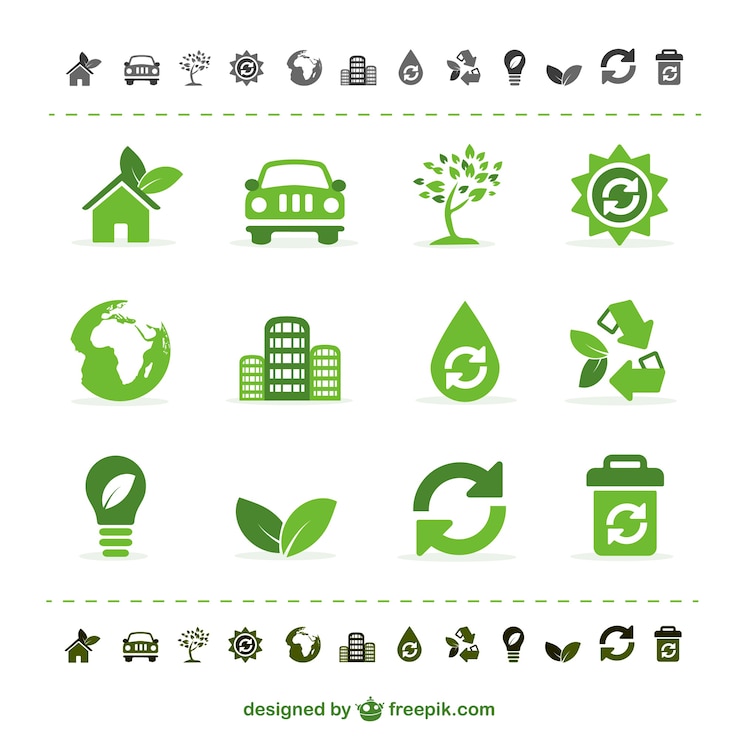 Vector iconos verdes de ecología