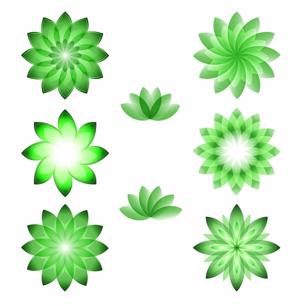 Vector iconos verdes establecer flor logo fondo blanco.