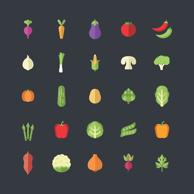 Vector iconos de verduras en estilo plano moderno