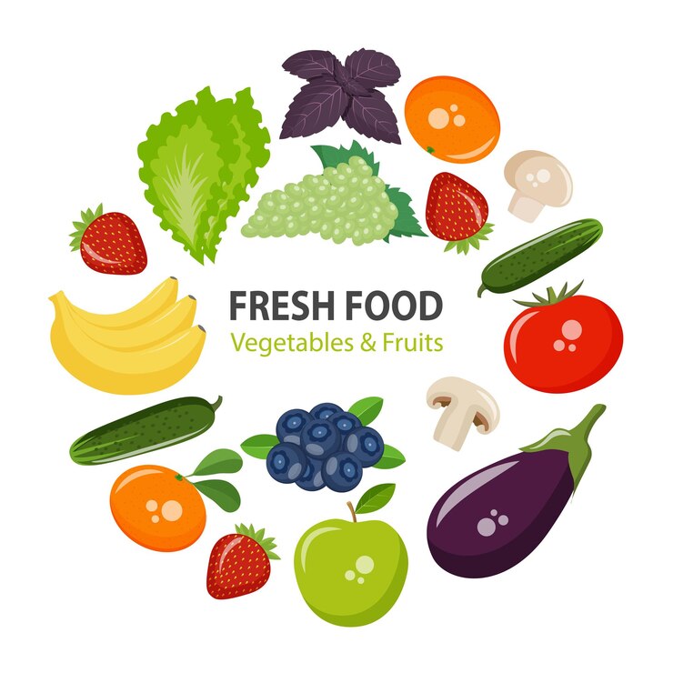 Iconos de verduras, frutas, setas y bayas para su diseño. Vector EPS10