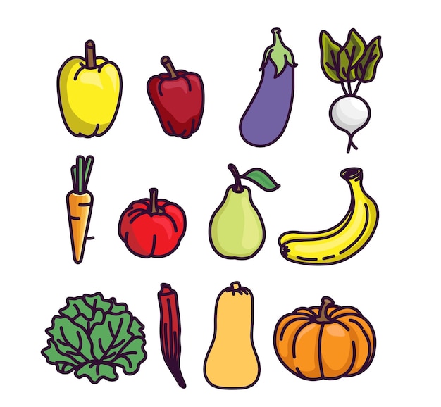 Iconos de verduras set diseño plano