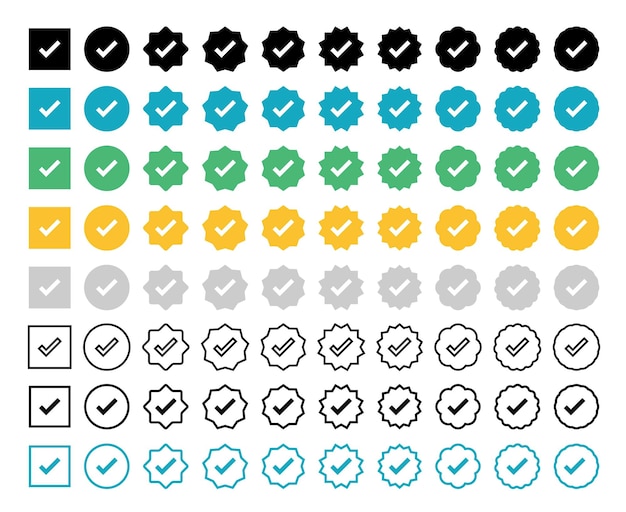 Iconos de verificación de cuentas y cuadros de círculos de colores