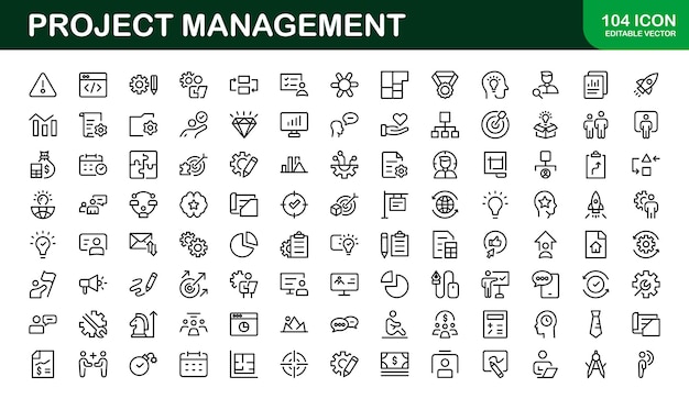 Iconos versátiles de gestión de proyectos diseñados para la programación de la gestión de tareas y las herramientas de equipo