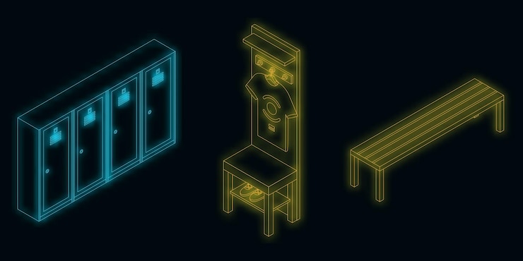 Vector los iconos del vestuario deportivo establecen neón vectorial