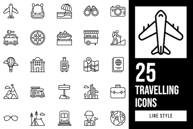 Vector iconos de viaje conjunto de estilo de línea