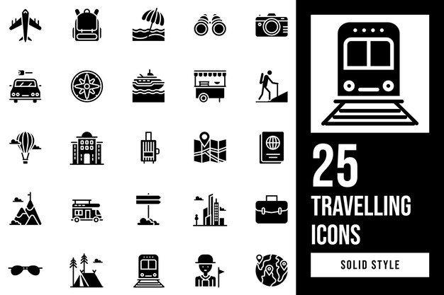 iconos de viaje conjunto de estilo sólido