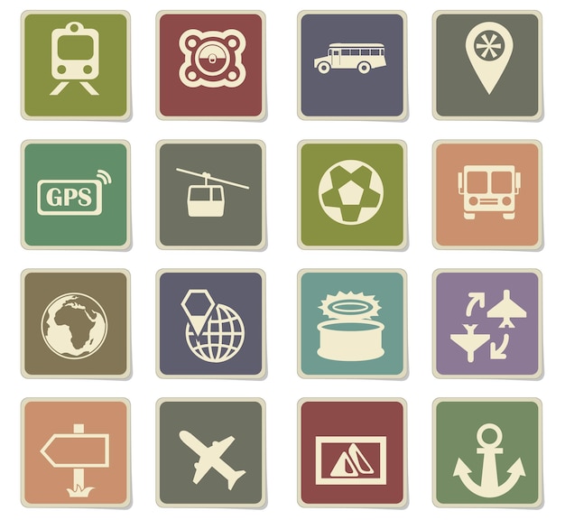 Iconos de viaje en pegatinas de papel