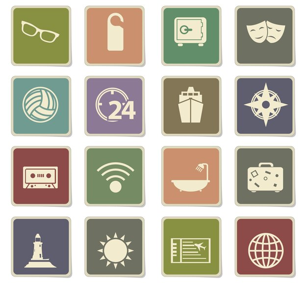 Iconos de viaje en pegatinas de papel