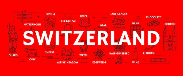Iconos de viaje de suiza símbolos de turismo suizo