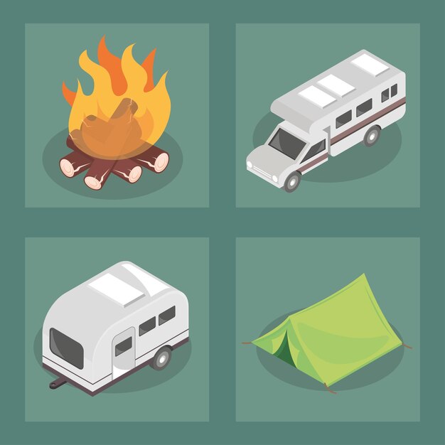 Vector iconos de viajes de camping