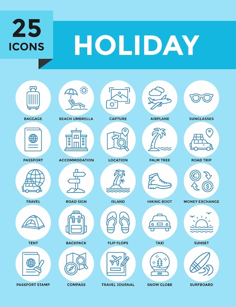 Iconos de viajes de vacaciones