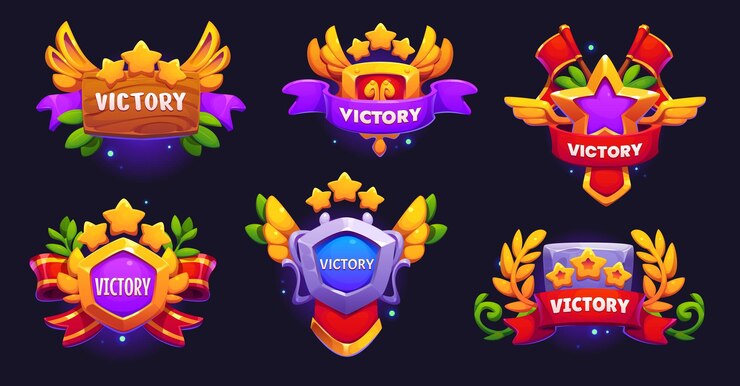 Vector iconos de victoria del juego pantallas de activos de insignia de premio