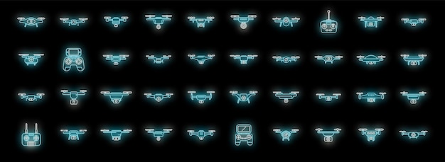 Iconos de videografía aérea con neón vectorial