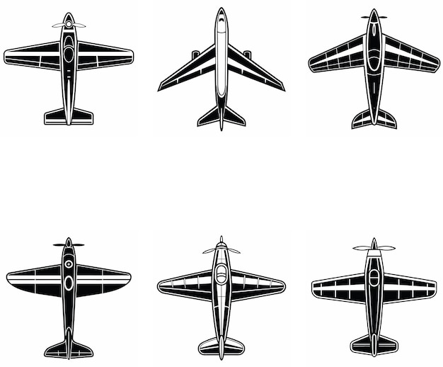 Iconos de la vista superior del avión