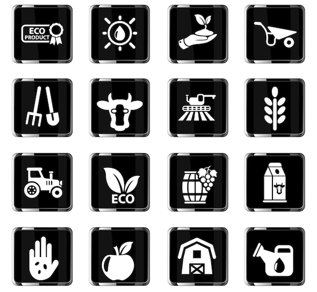 Iconos web agrícolas para el diseño de la interfaz de usuario