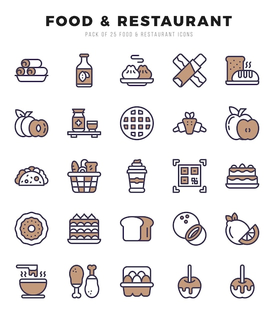 Iconos web de alimentos y restaurantes en estilo de dos colores