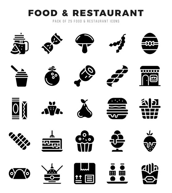 Iconos web de alimentos y restaurantes en estilo Glyph