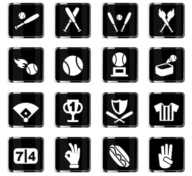 Iconos web de béisbol para el diseño de la interfaz de usuario