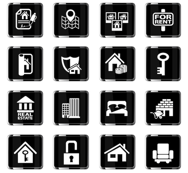 Iconos web de bienes raíces para el diseño de la interfaz de usuario