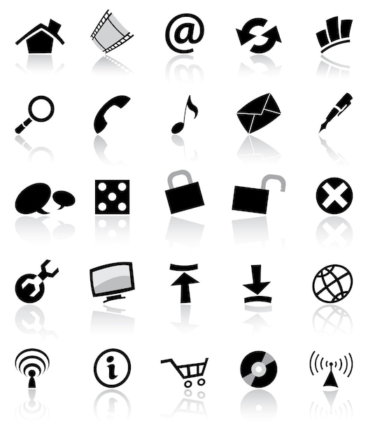 Iconos web en blanco y negro