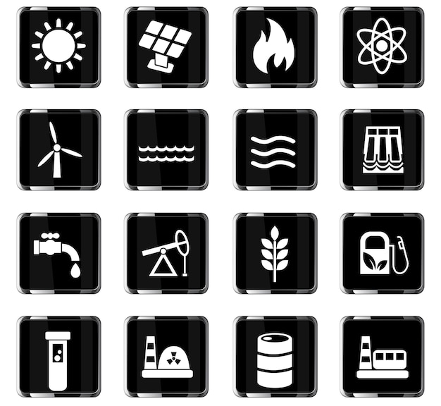 Iconos web de combustible y energía para el diseño de la interfaz de usuario