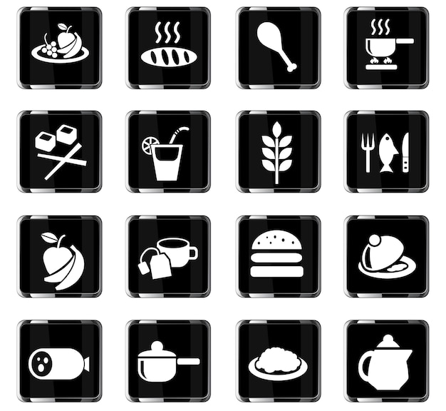 Vector iconos web de comida y cocina para el diseño de la interfaz de usuario