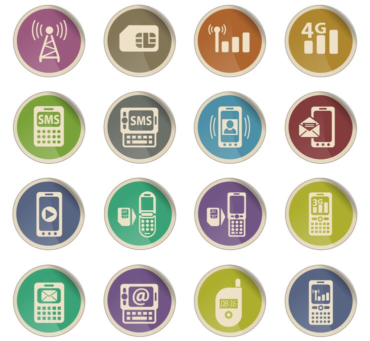 Vector iconos web de conexión móvil en forma de etiquetas de papel redondas
