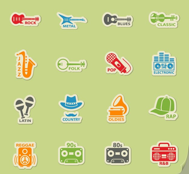 Vector iconos web de género musical