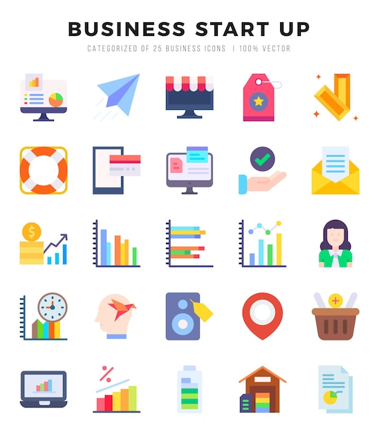 Iconos web de inicio de negocio en estilo plano
