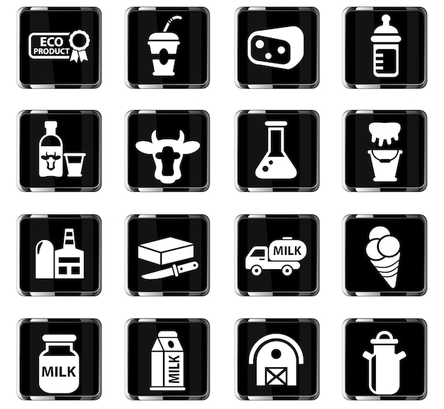 Iconos web de leche para el diseño de la interfaz de usuario