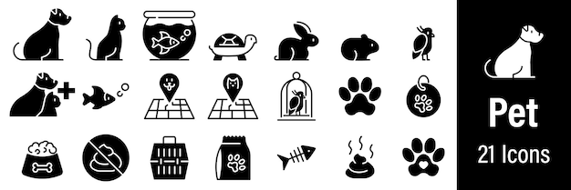 Vector iconos web de mascotas tipos de animales de compañía perro gato pez perro tortuga hamster loro vector en estilo de línea i