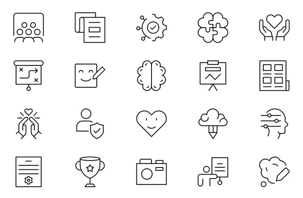 Iconos web de pensamiento positivo configurados en diseño de líneas delgadas Paquete de reflexión emocional sobre los valores familiares