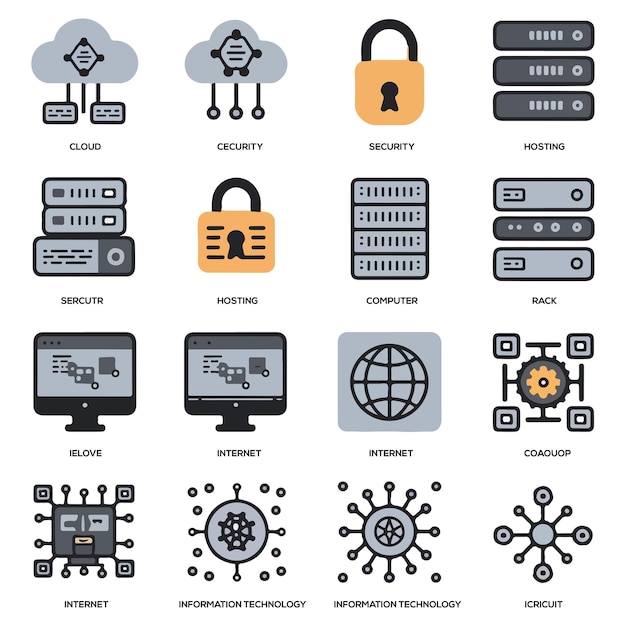 Iconos web de tecnología de la información conjunto de iconos de línea delgada de TI simples colección que contiene tecnología