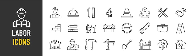 Iconos web de trabajo en estilo de línea Día de trabajo trabajador de la construcción equipo colección de trabajo Ilustración vectorial