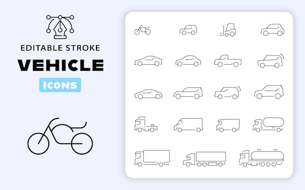 Iconos web de vehículos Conjunto de iconos de transporte Tipos de carrocería de automóviles Iconos de línea delgada de vehículos de transporte de automóviles