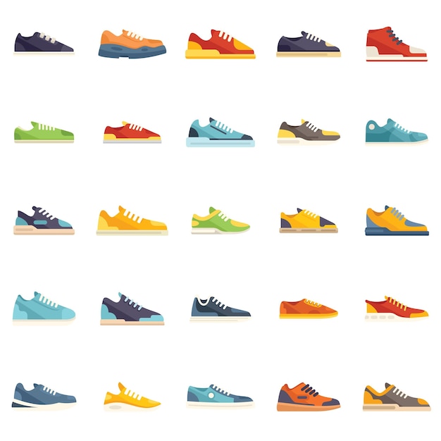 Los iconos de las zapatillas de deporte establecen vector plano Zapato de niña