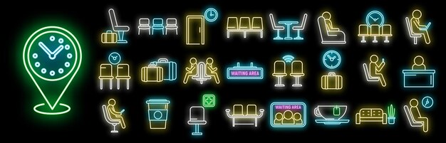 Los iconos de la zona de espera se establecen en el vector de neón