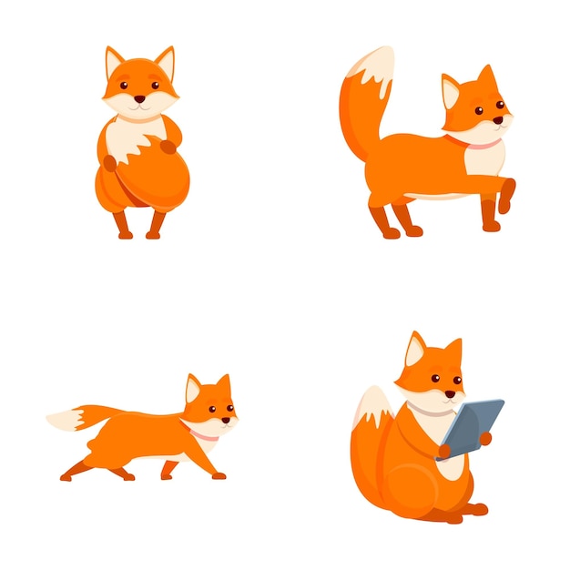 Iconos de zorro divertidos conjuntos de vectores de dibujos animados Animales salvajes lindos zorro rojo