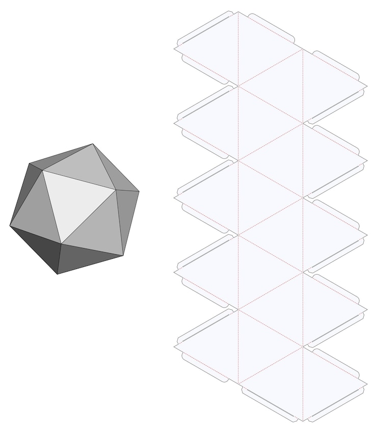 Vector icosahedron box die cut cube template blueprint layout (mejor diseño de la plantilla del cubo de corte de la caja del icosaedro)