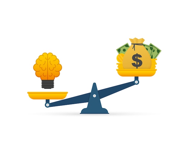 Idea de bombilla y dinero en escalas. Ilustración de stock vectorial.