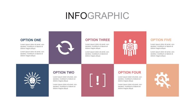 Idea cambio problema trabajo en equipo resolver iconos plantilla de diseño de diseño infográfico concepto de presentación creativa con 5 pasos